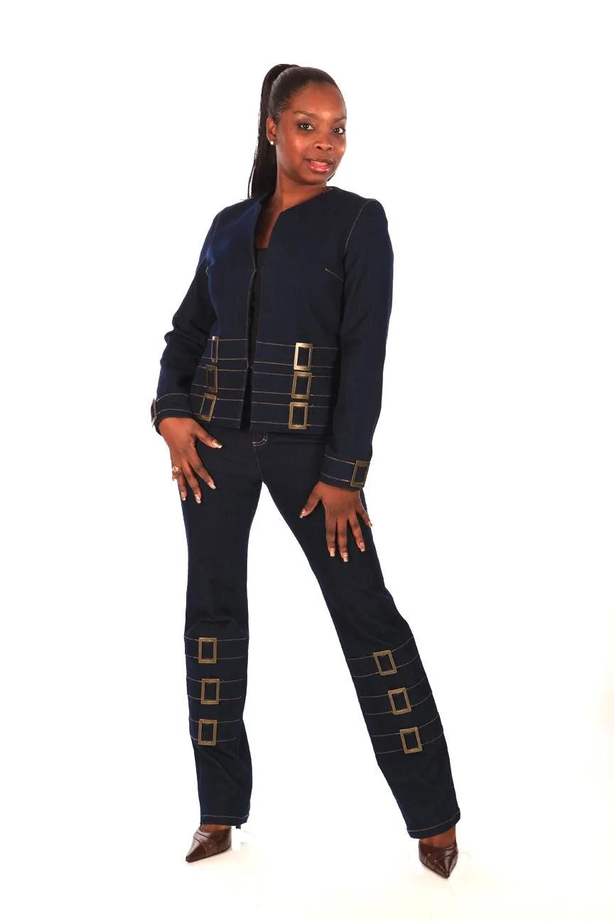 2 piece Denim pant set with fashion able buckles