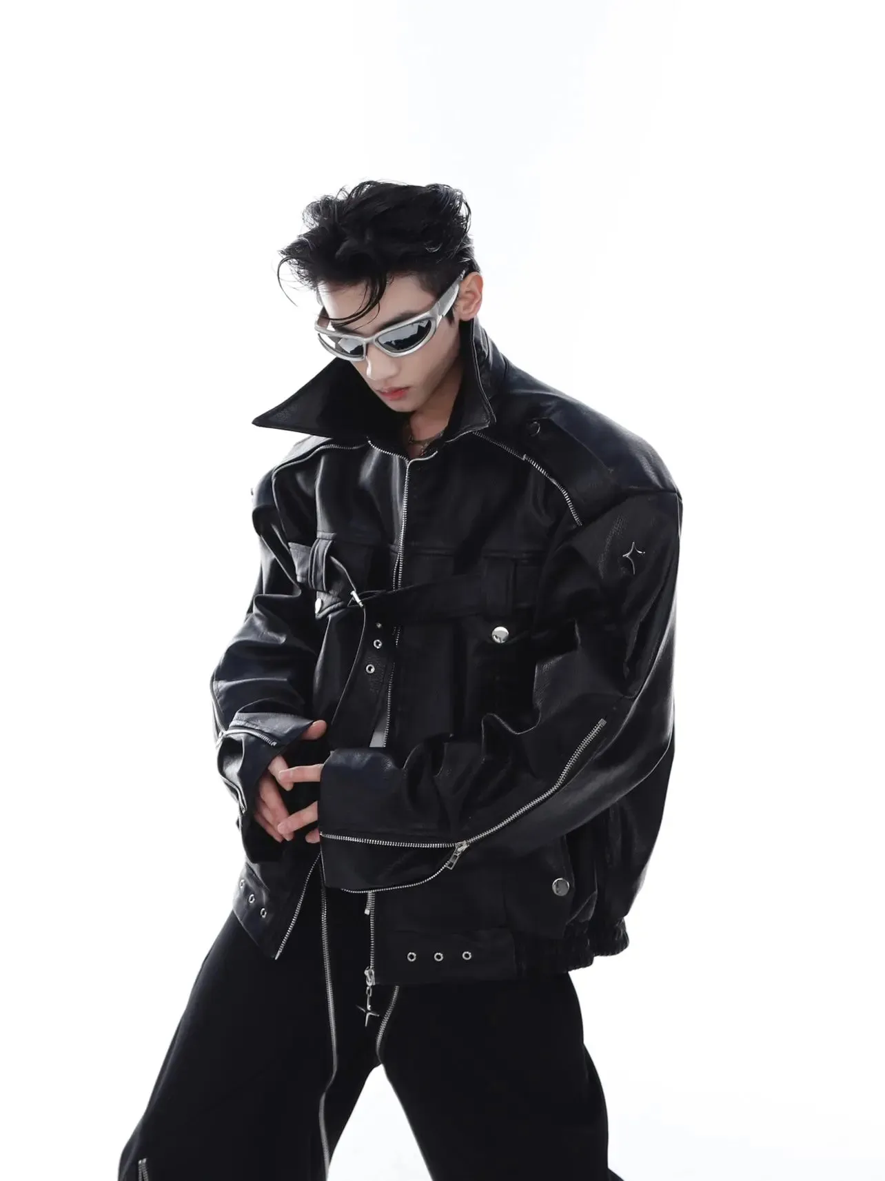 【23s Feb.】Button and Zip Leather Jacket