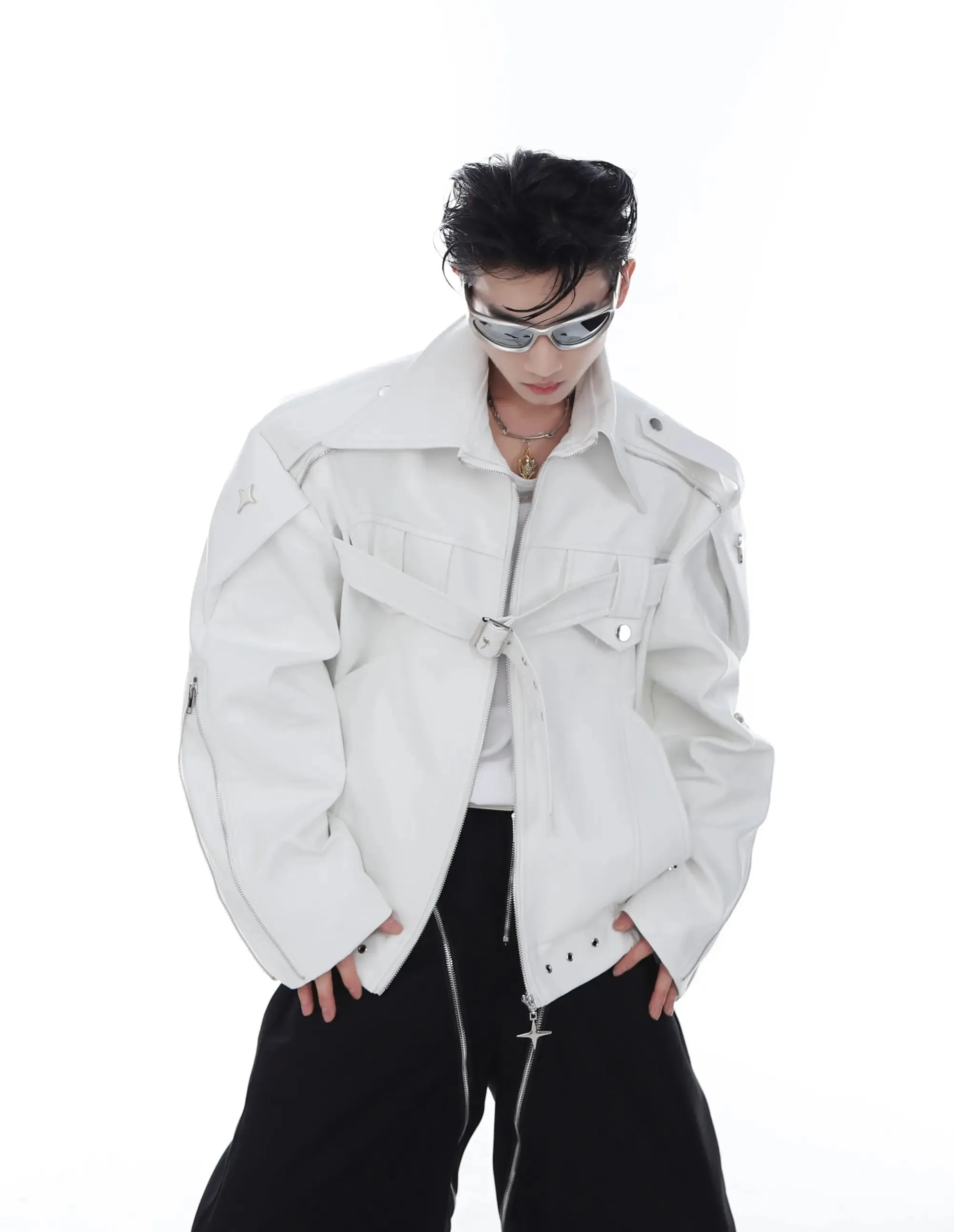 【23s Feb.】Button and Zip Leather Jacket