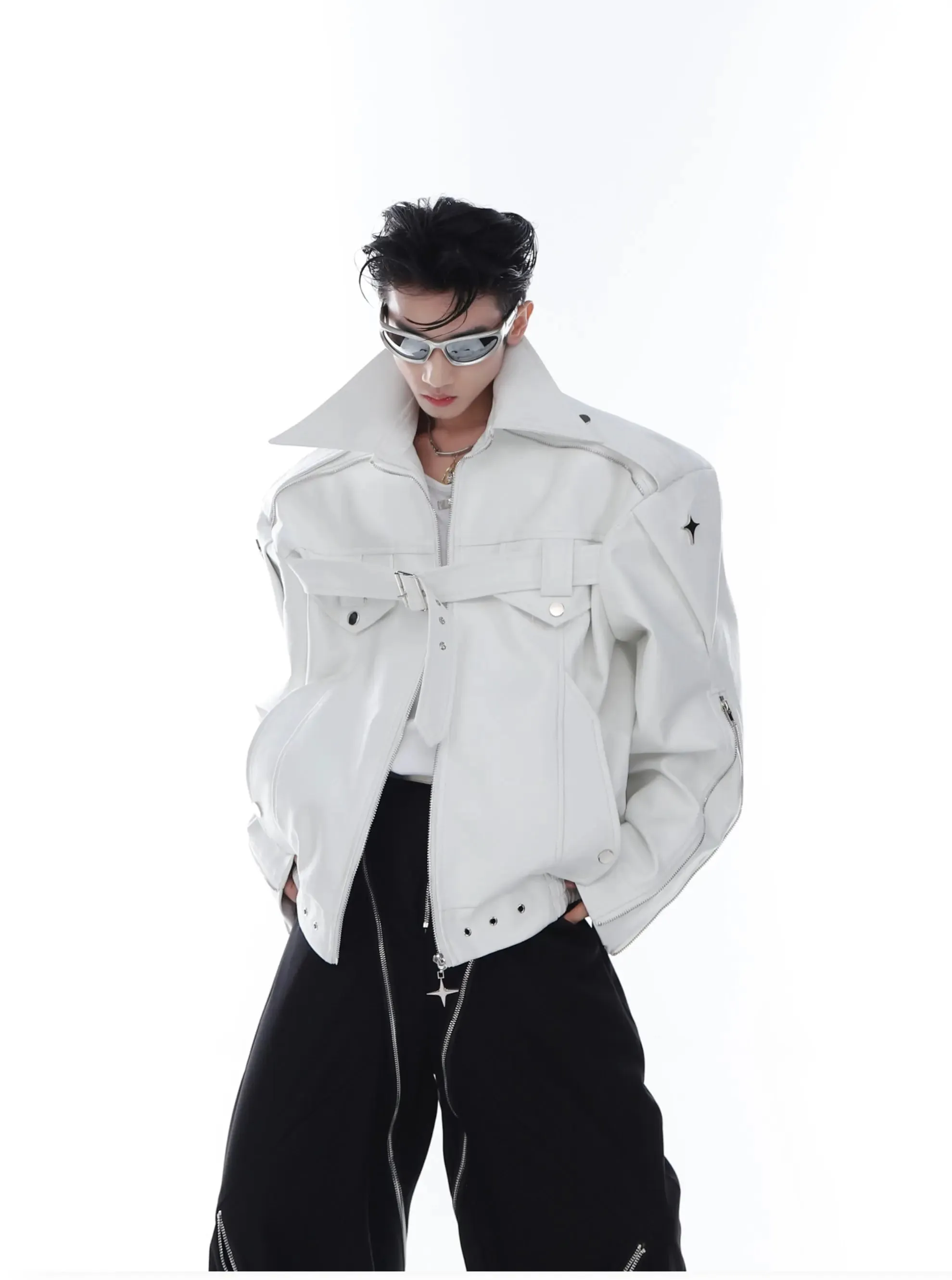 【23s Feb.】Button and Zip Leather Jacket