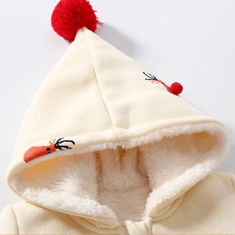 Baby Beige Deer Hooded Warm Romper
