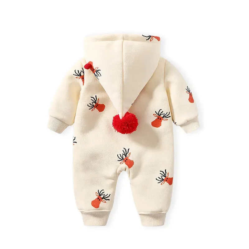 Baby Beige Deer Hooded Warm Romper