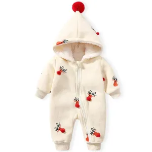 Baby Beige Deer Hooded Warm Romper