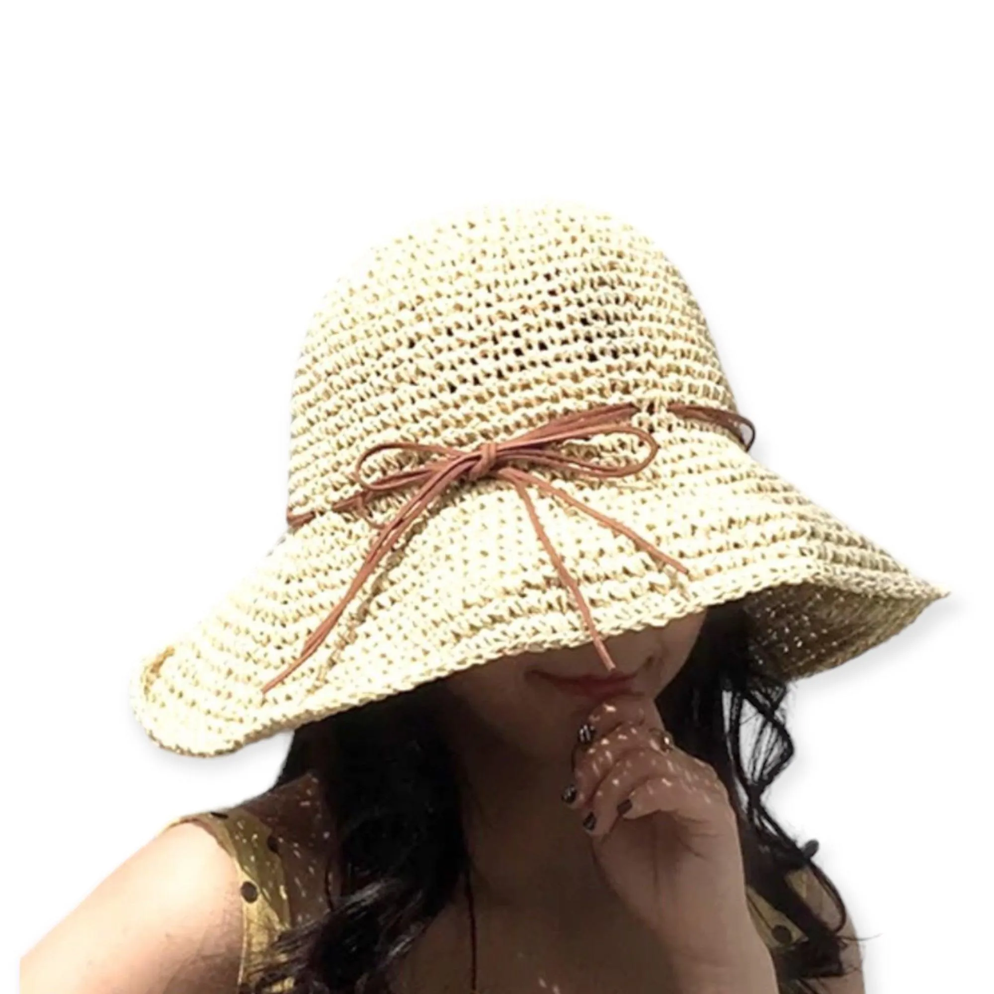Boho Brown Crochet Straw Sun Hat