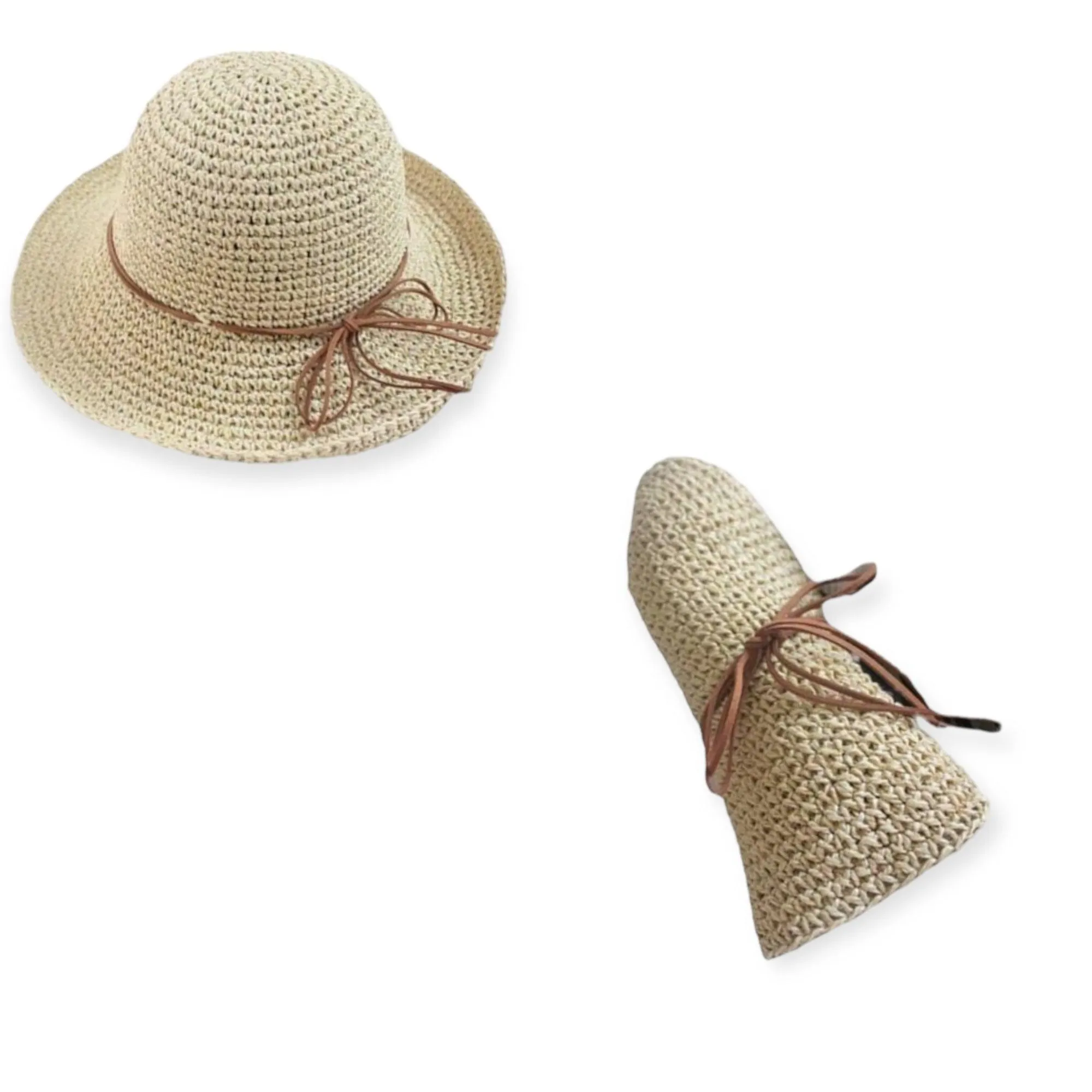 Boho Brown Crochet Straw Sun Hat