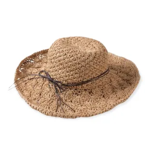 Boho Brown Crochet Straw Sun Hat