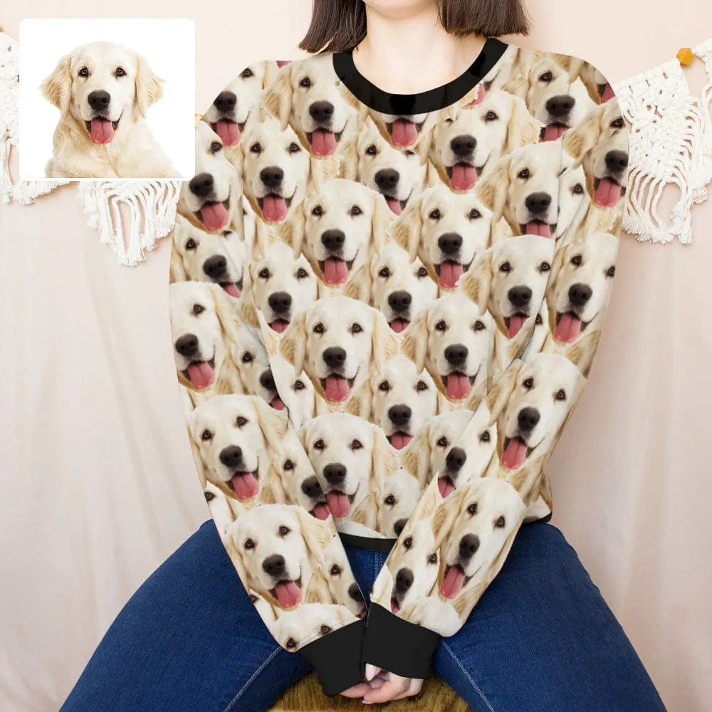 Custom Seamless Face Pet Dog Women's Casual Crew Neck Sweatshirt Personalized Long Sleeve Loose Sweatshirt, Best Gift For Her