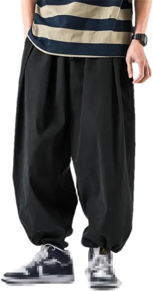 Disimlarl MenS Drawstring Harem Pants Baggy Jogging Pant Japanese Crotch Wide Leg Loose Trousers
