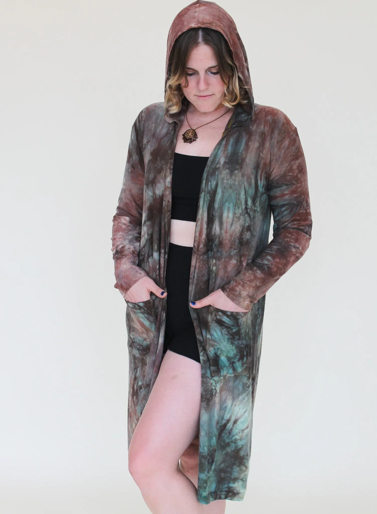 'Druzy Chrysocolla' Hooded Cardigan