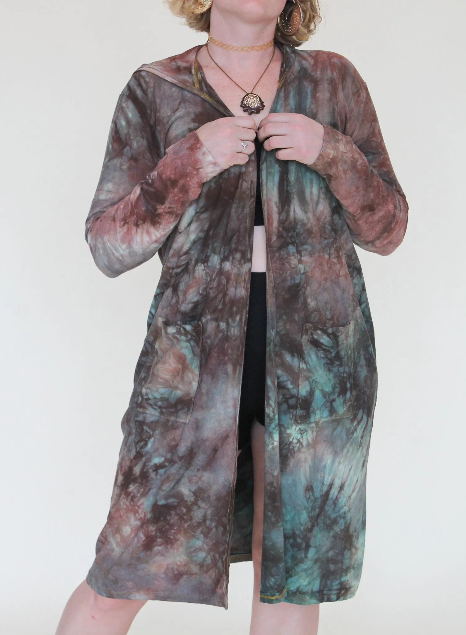 'Druzy Chrysocolla' Hooded Cardigan