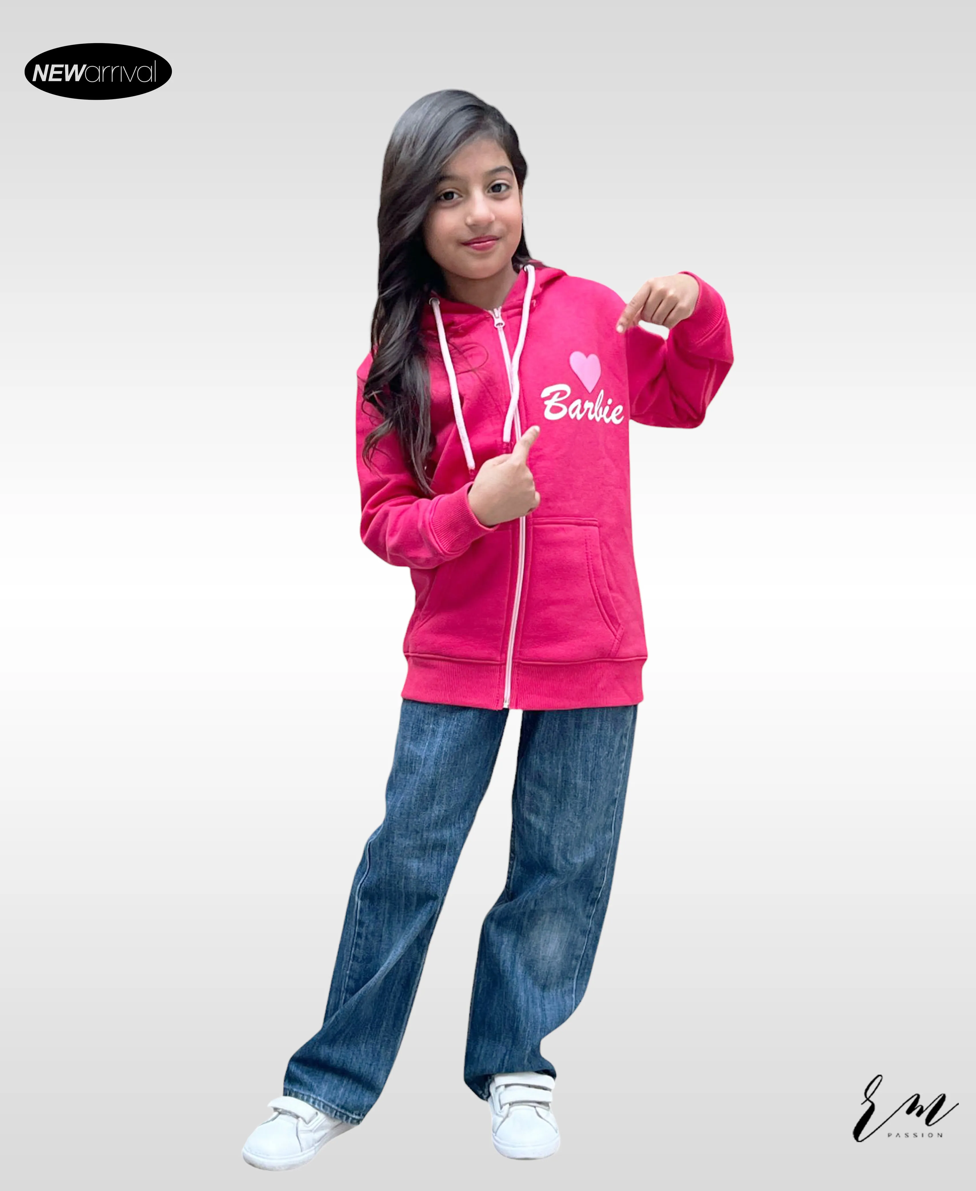 Girls Zipper Hoodie Barbie ( Shocking Pink )