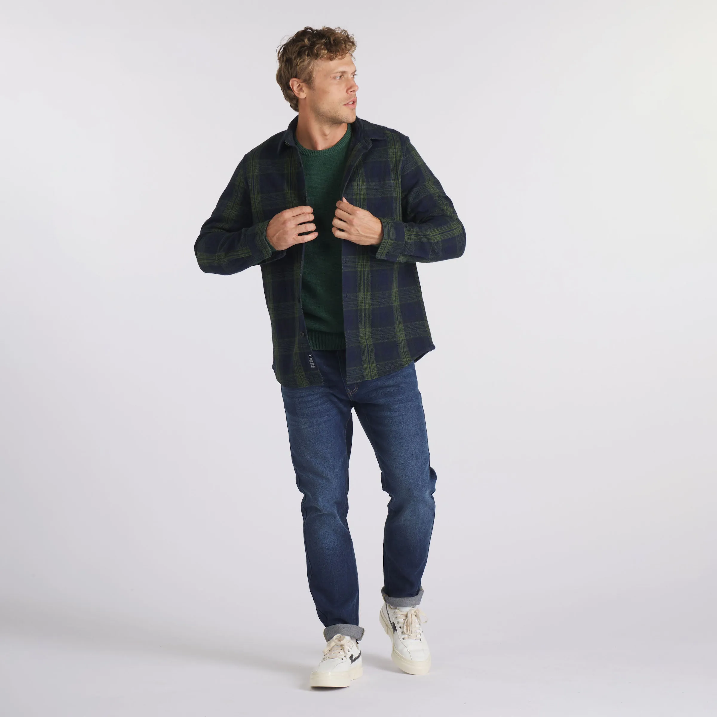 Heavy Casement Flannel Shirt - Navy Green