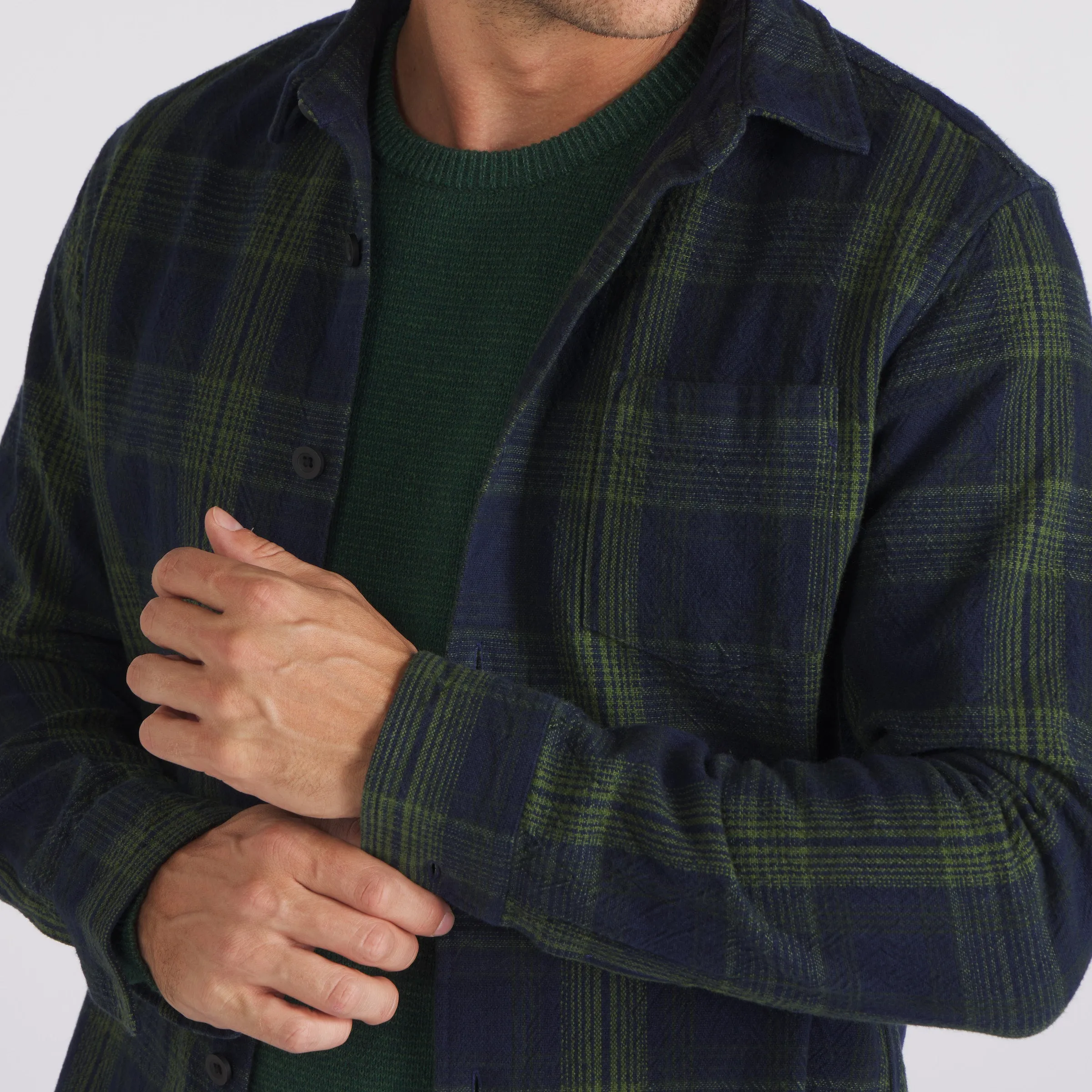 Heavy Casement Flannel Shirt - Navy Green