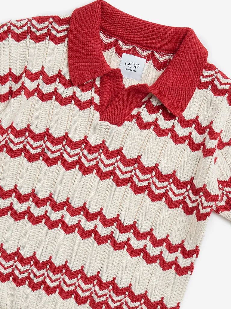 HOP Kids Red Knit-Textured Cotton-Blend T-Shirt