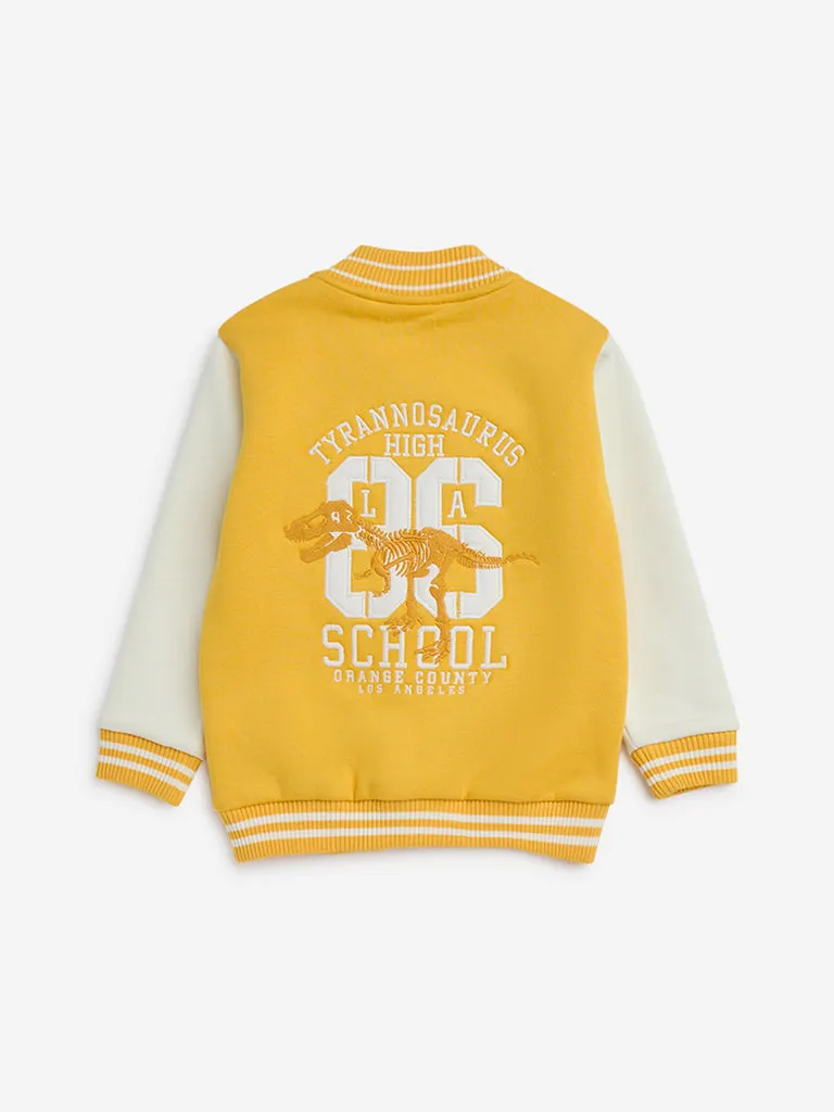 HOP Kids Yellow Text Detailed Cotton-Blend Varsity Jacket