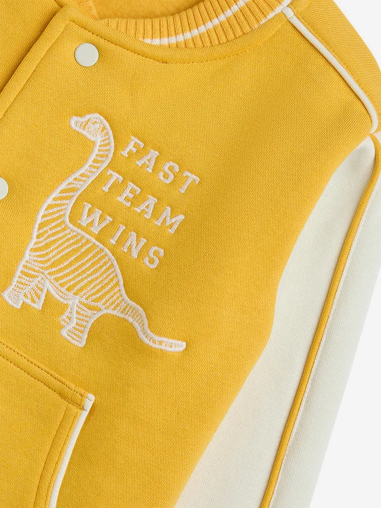 HOP Kids Yellow Text Detailed Cotton-Blend Varsity Jacket