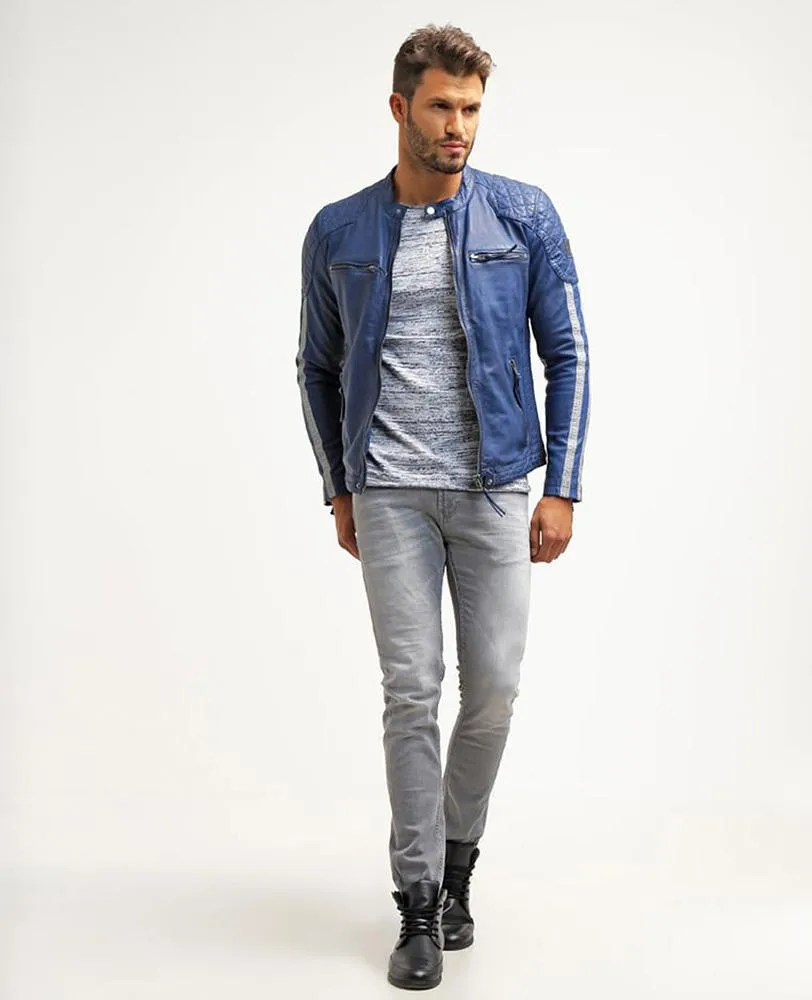 Ivor Blue Quilted Leather Jacket