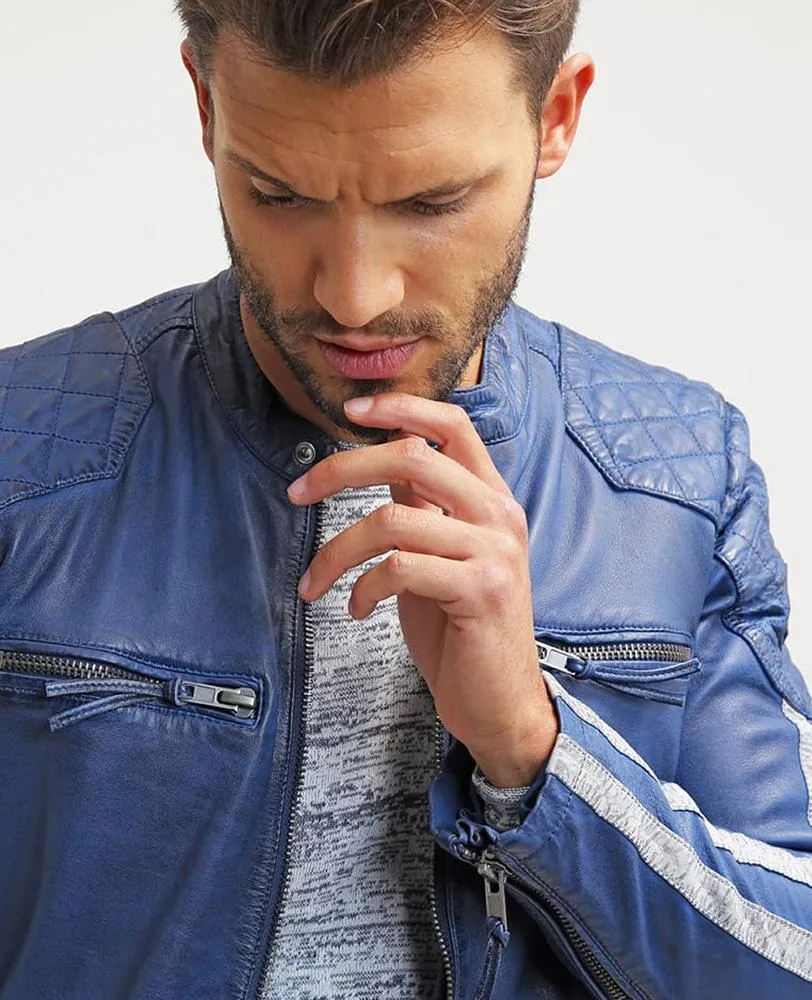 Ivor Blue Quilted Leather Jacket