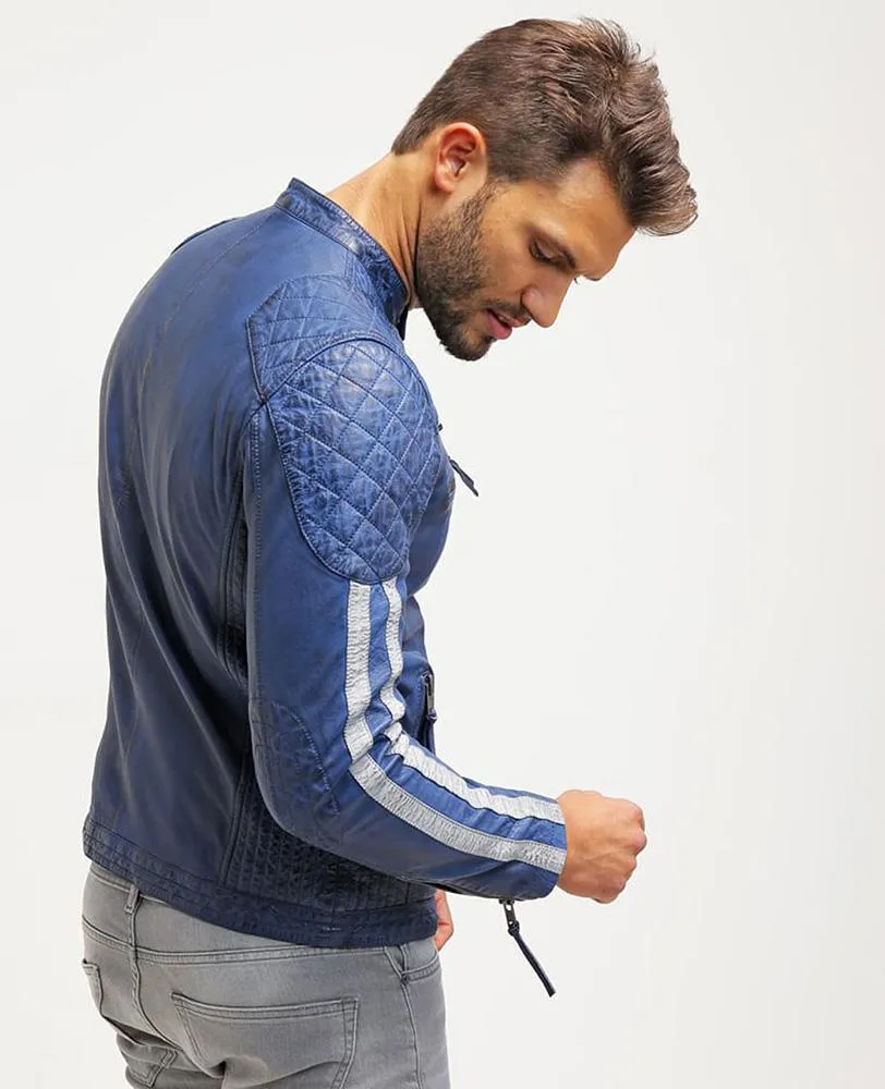Ivor Blue Quilted Leather Jacket