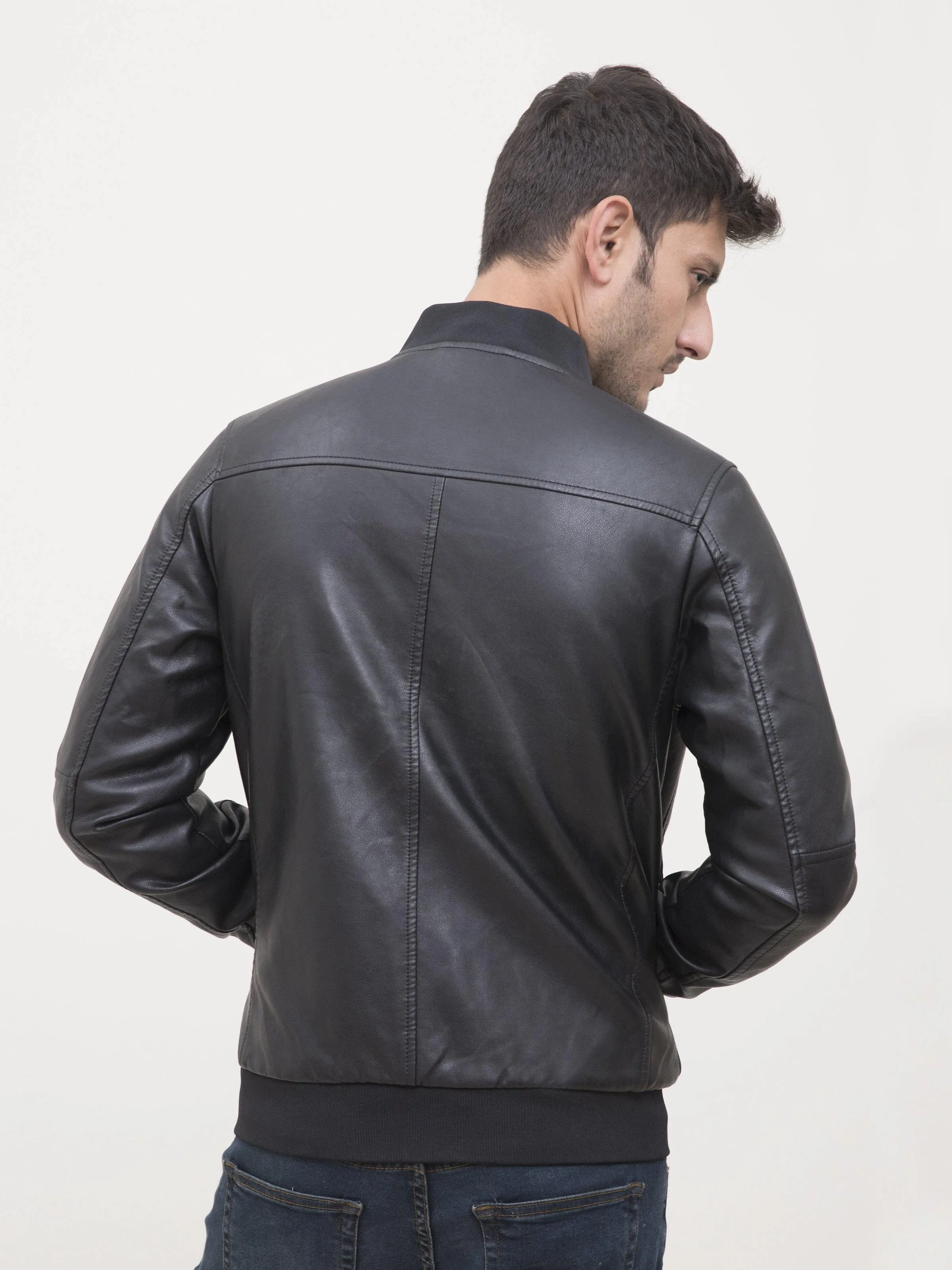 JACKET FULL SLEEVE PU LEATHER BLACK
