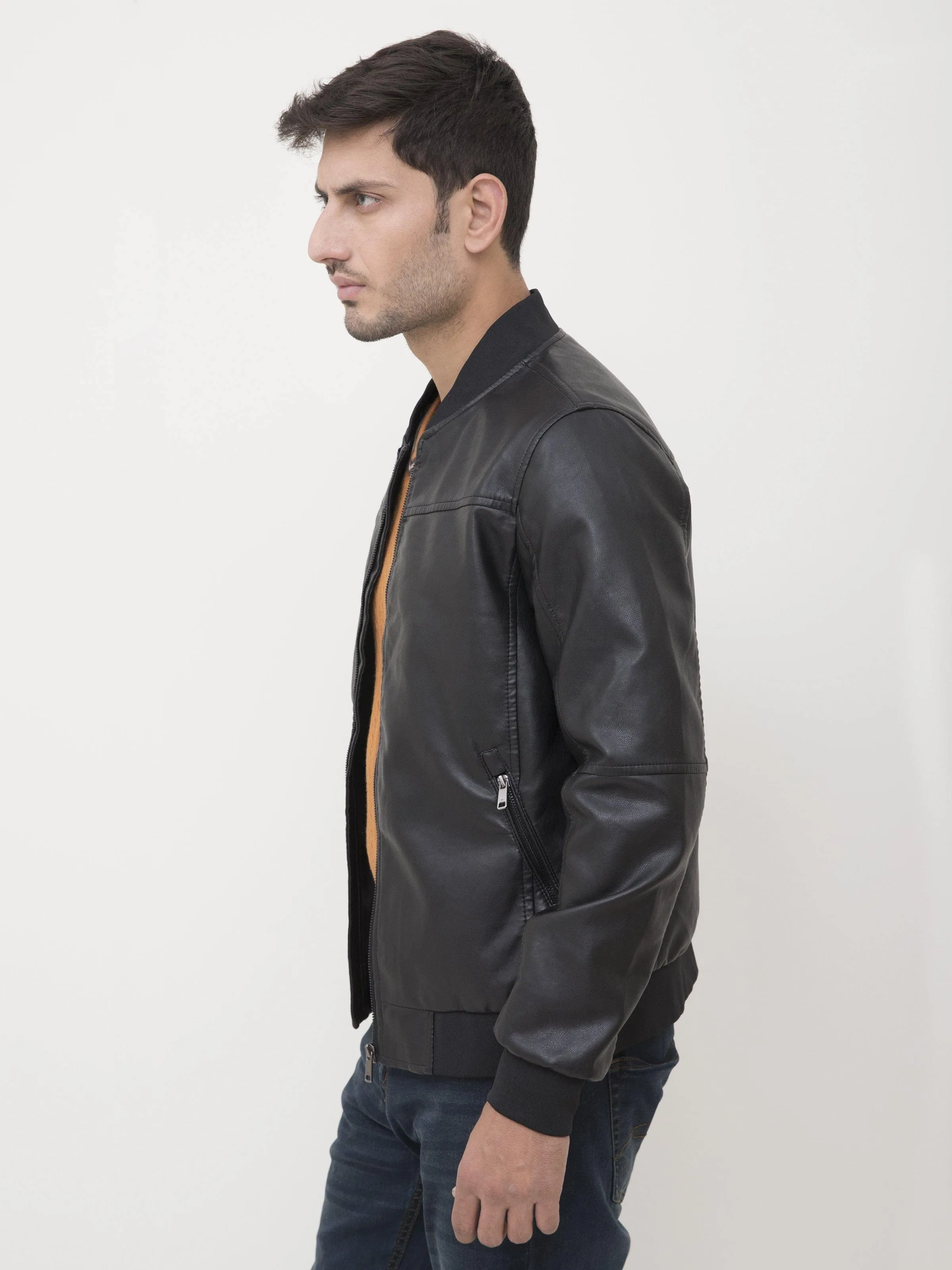 JACKET FULL SLEEVE PU LEATHER BLACK