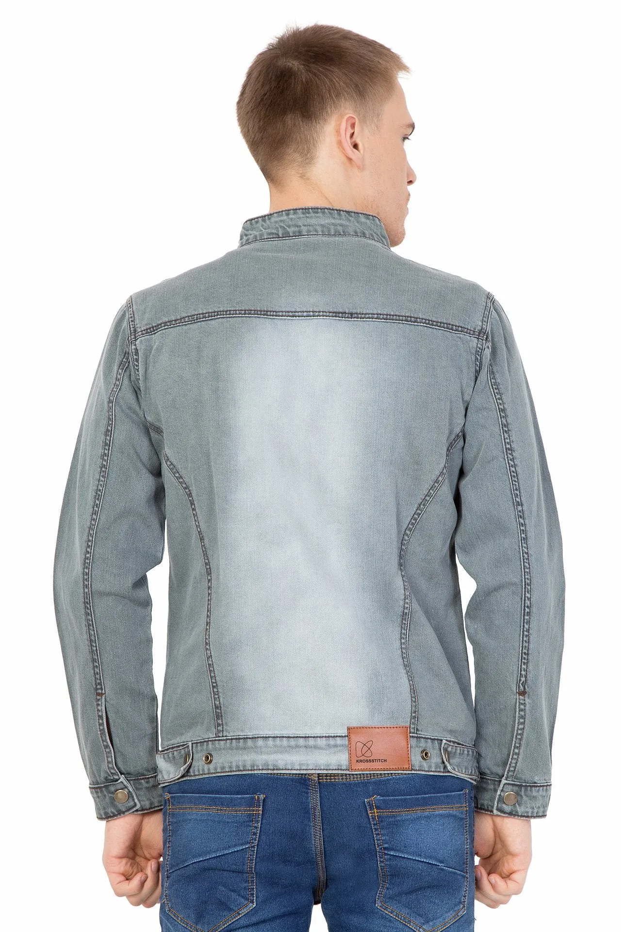 Krossstitch Full Sleeve Men's Denim Grey Jacket with Zip Clouser