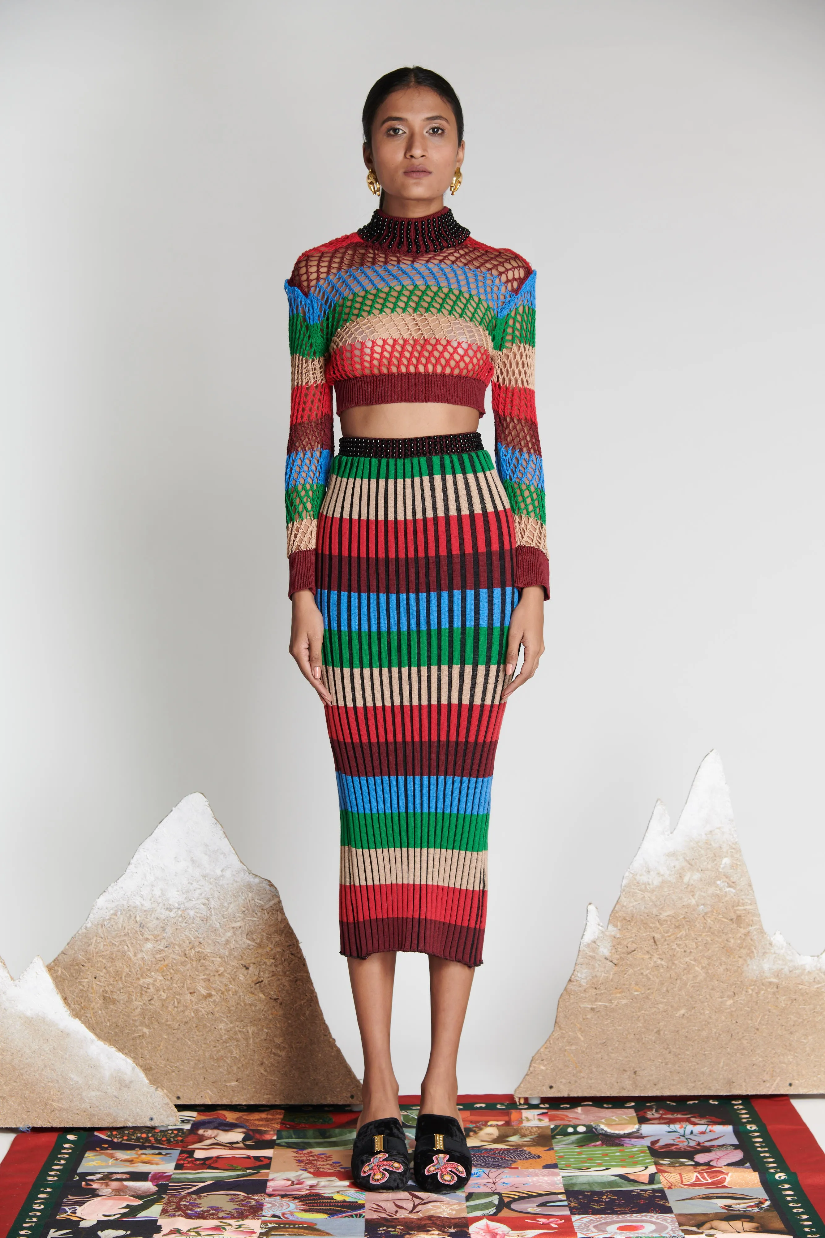 Lattice Knit Striped Skirt