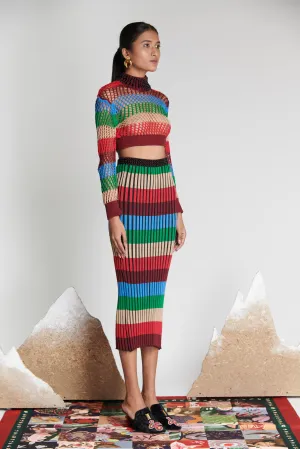 Lattice Knit Striped Skirt
