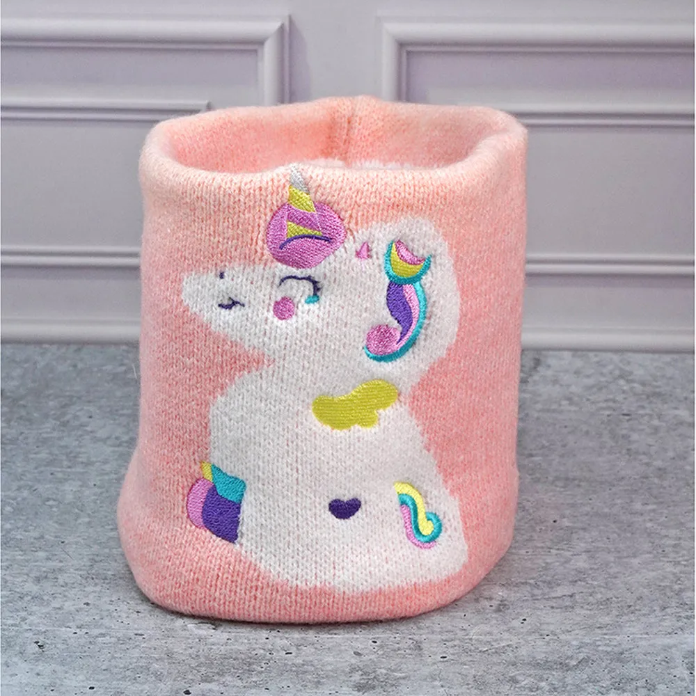 Little Surpise Box 2Pcs Peach Unicorn Themed Beanie Winter Cap With Matching Neck Cuff Style Muffler For Kids