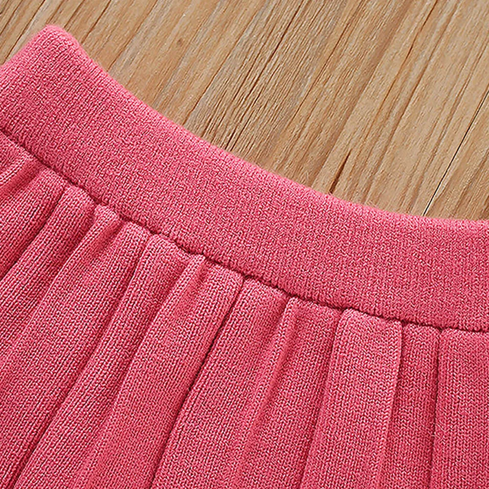 Little Surprise Box 2pcs Pink Diamond Floral Cardigan And Skirt Winterwear Set For Girls