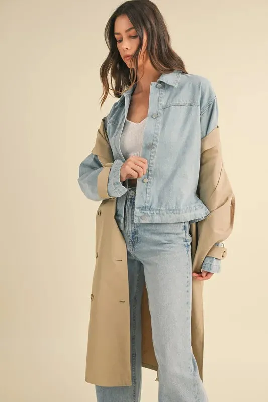 MABLE Layered Look Trench Coat With Denim Jacket