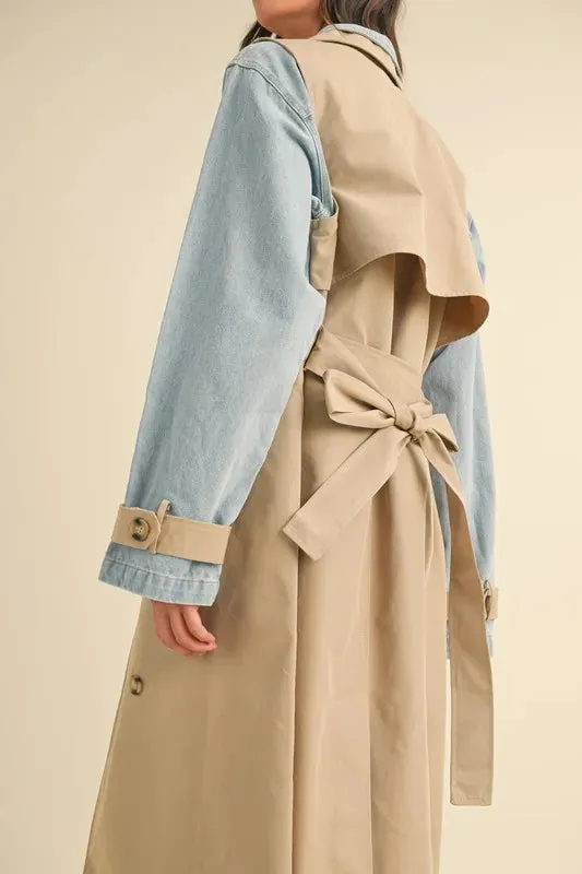 Macey Layered Look Trench Coat With Denim Jacket