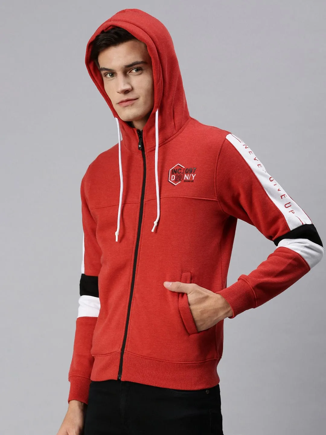 Men Red Solid Hoodie