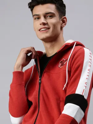Men Red Solid Hoodie