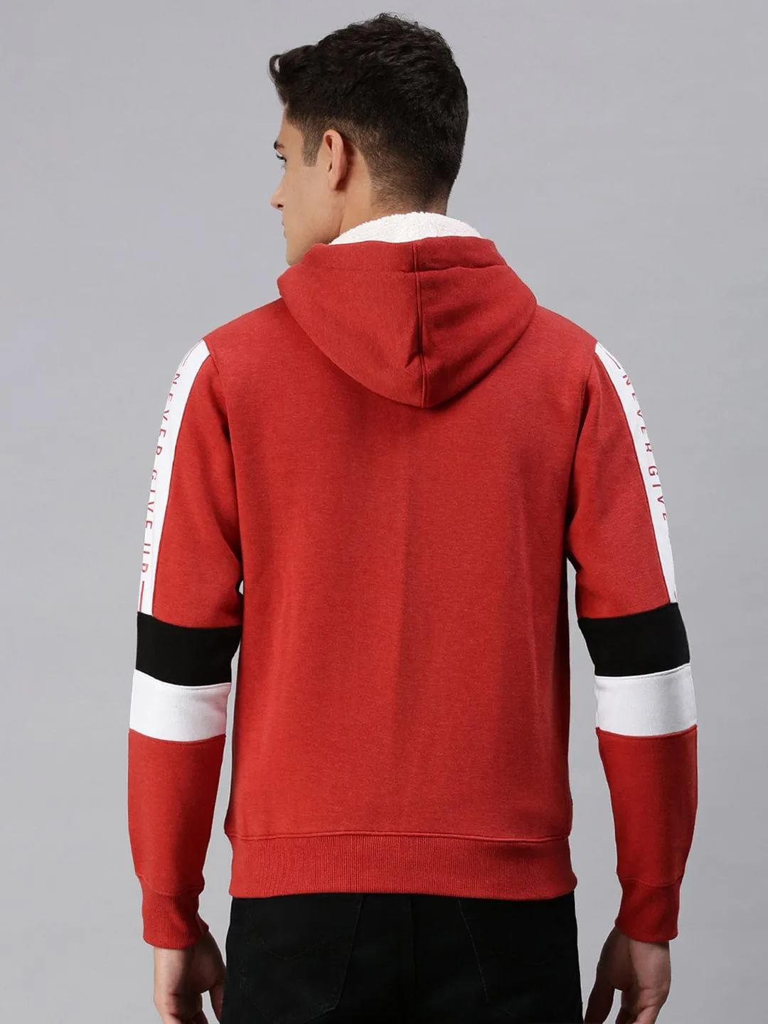Men Red Solid Hoodie