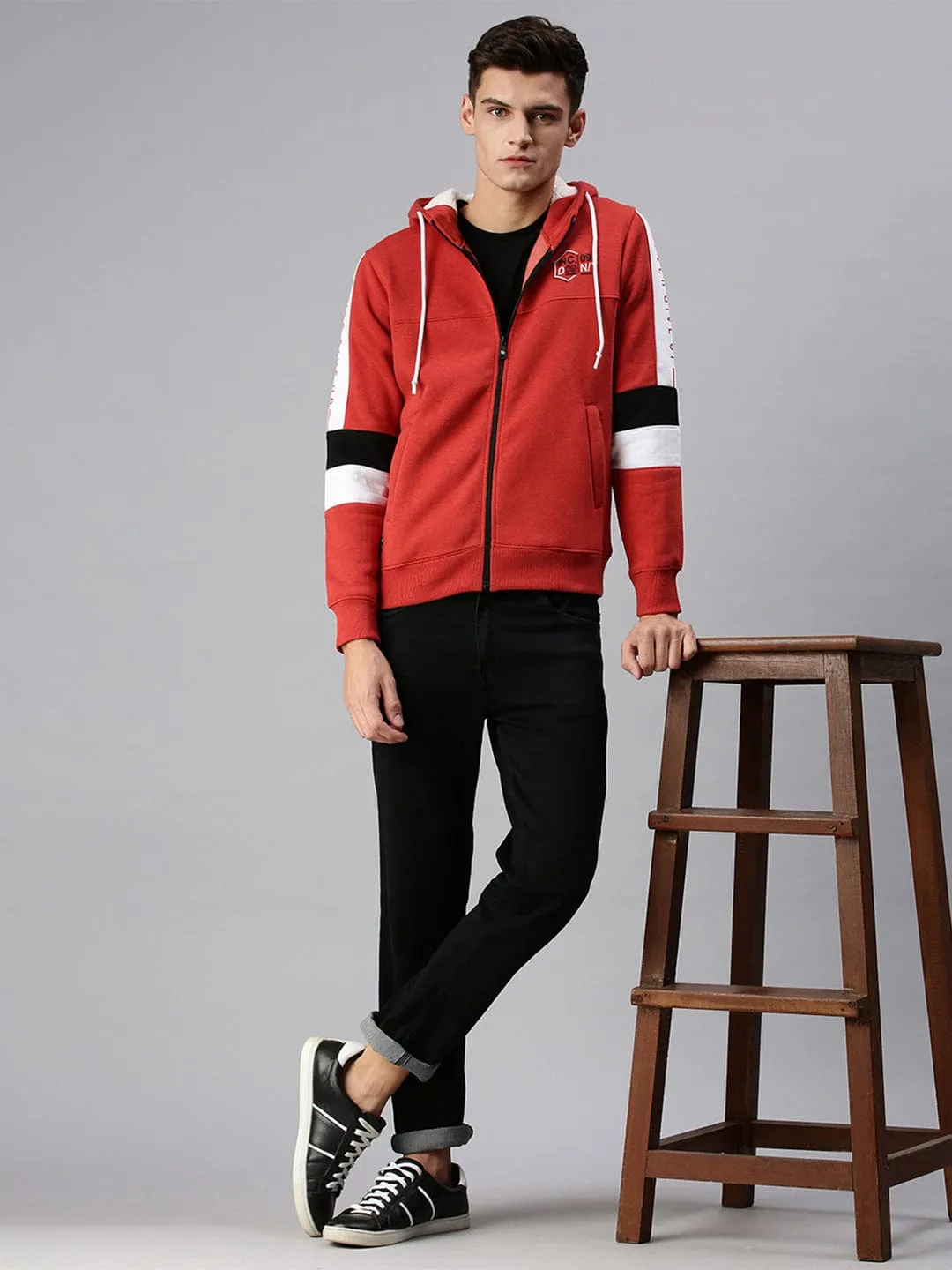 Men Red Solid Hoodie
