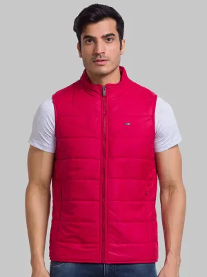 Men Red Solid Polyester Sleeveless Jackets