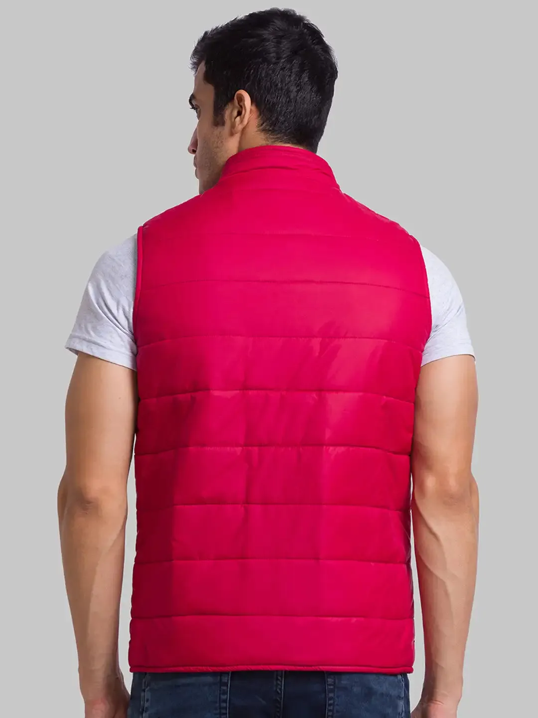 Men Red Solid Polyester Sleeveless Jackets
