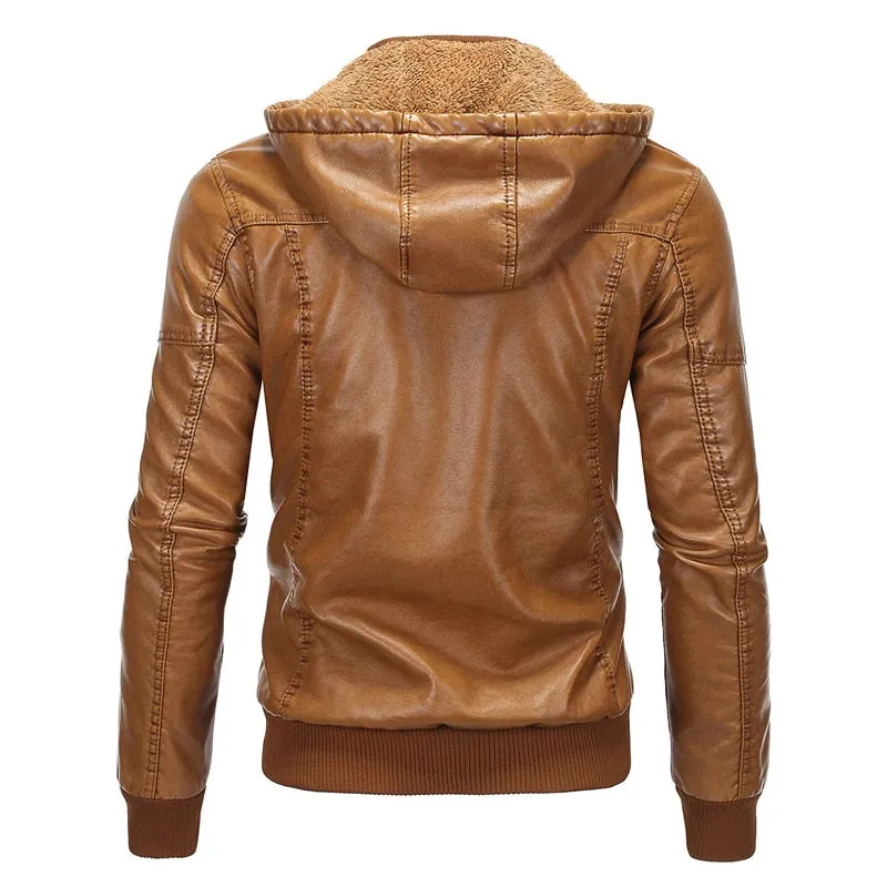 Men's Coats &Jackets:  Fleeced Warm Leather Bomber Jacket