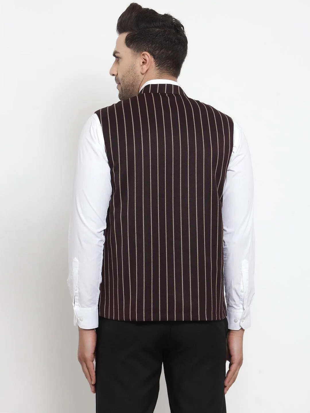 Men's Dhrohar Striped Wool Nehru Jacket / Waistcoat - Dark Brown - Size - 38 - Neudis Men