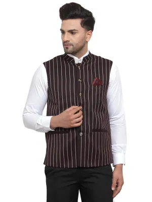 Men's Dhrohar Striped Wool Nehru Jacket / Waistcoat - Dark Brown - Size - 38 - Neudis Men