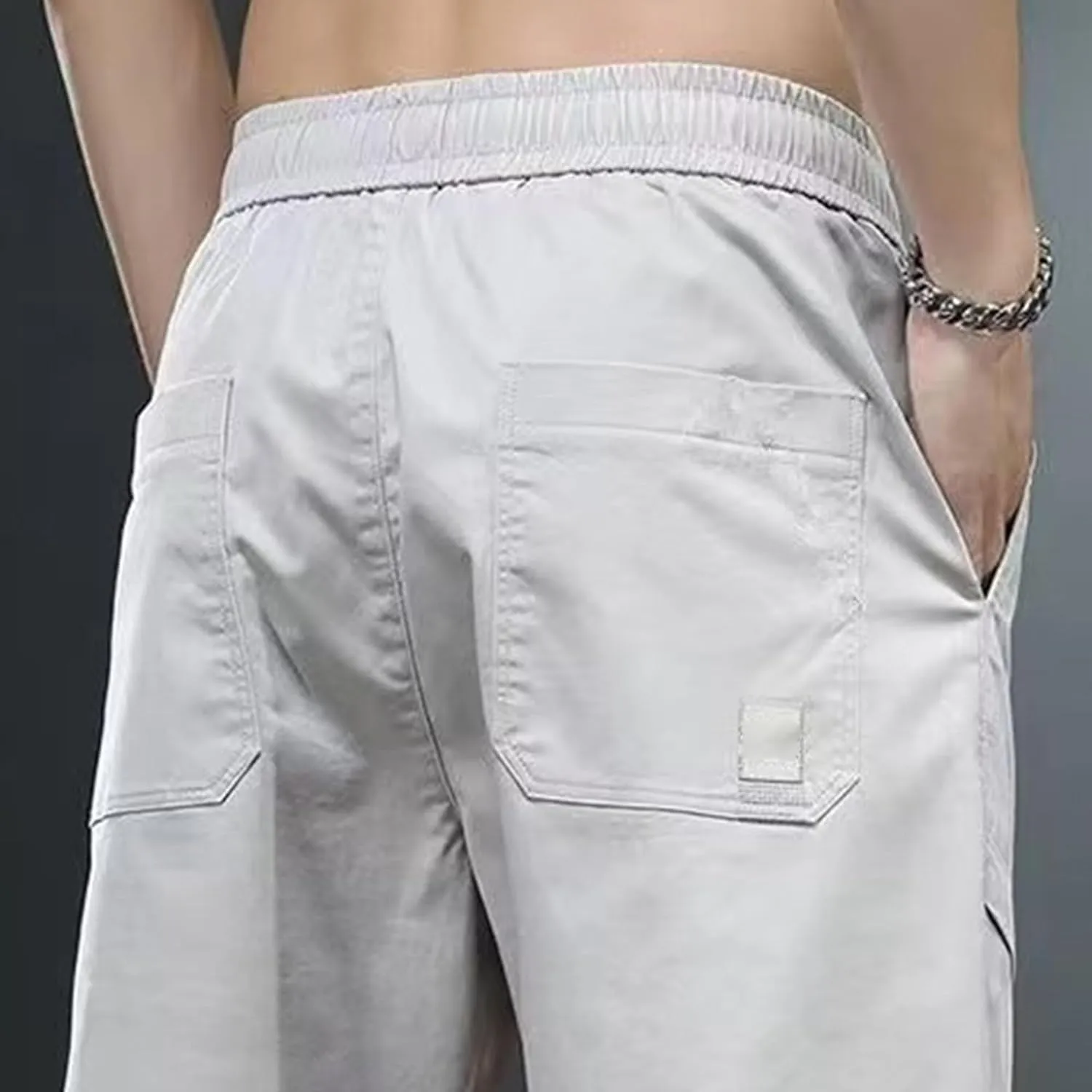 Men's Elastic Waist Outdoor Pants Twill Casual Regular Fit Cargo Trousers Solid Drawstring Tapered Pants