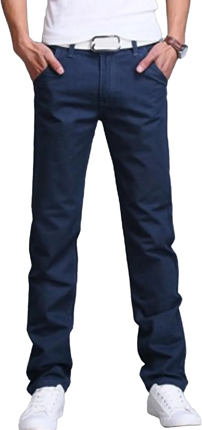 Men's Solid Straight Leg Classic Pants Regular Fit Lightweight Outdoor Trousers Cotton Stretch Summer Pants