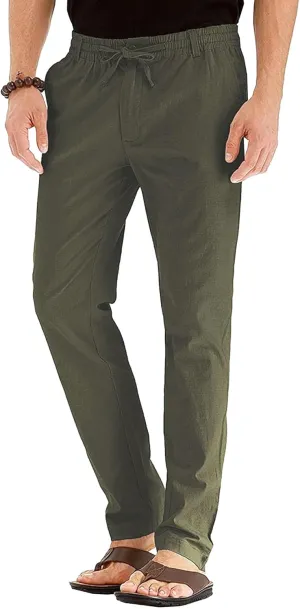 Men's Straight Leg Classic Long Pants Drawstring Elastic Waist Solid Trousers Casual Baggy Solid Sweatpants