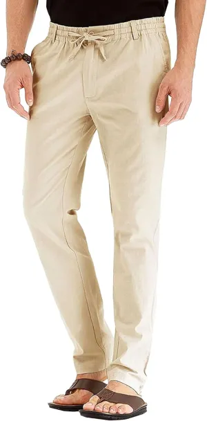 Men's Straight Leg Classic Long Pants Drawstring Elastic Waist Solid Trousers Casual Baggy Solid Sweatpants