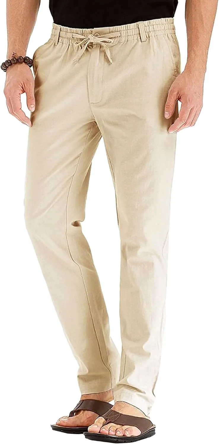 Men's Straight Leg Classic Long Pants Drawstring Elastic Waist Solid Trousers Casual Baggy Solid Sweatpants