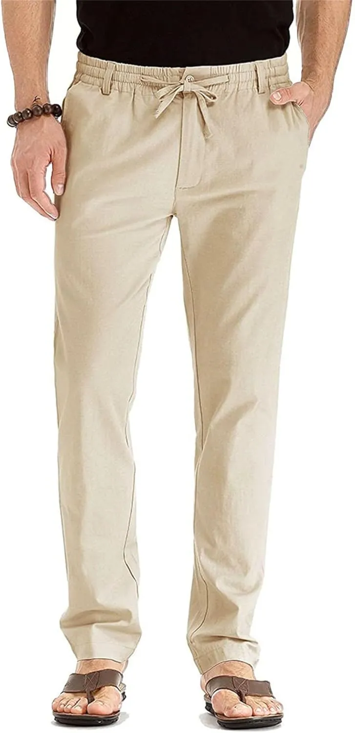 Men's Straight Leg Classic Long Pants Drawstring Elastic Waist Solid Trousers Casual Baggy Solid Sweatpants