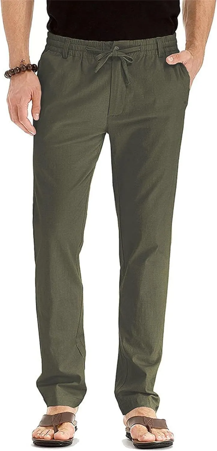 Men's Straight Leg Classic Long Pants Drawstring Elastic Waist Solid Trousers Casual Baggy Solid Sweatpants
