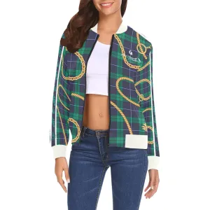 PLAID IN GOLD All Over Print Bomber Jacket for Women