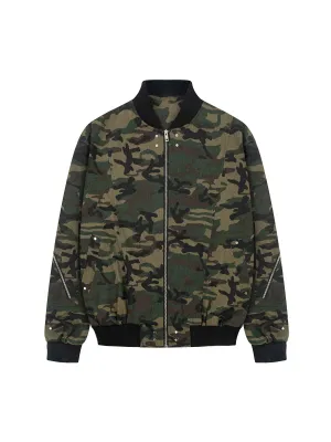 Thesupermade Cargo Camouflage Multi Zipper Bomber Jacket